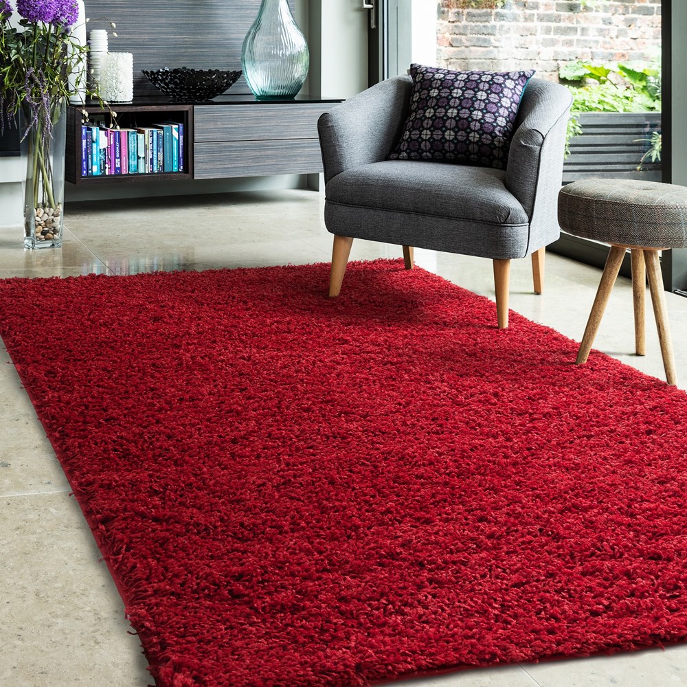 Jazz Shaggy Plain Modern Rugs in Red